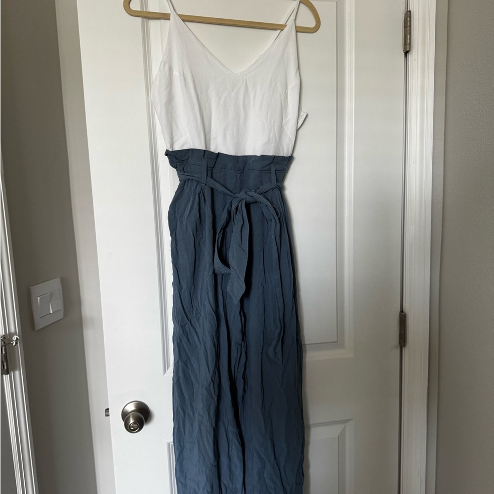 Altar'd State White and Blue Jumpsuit